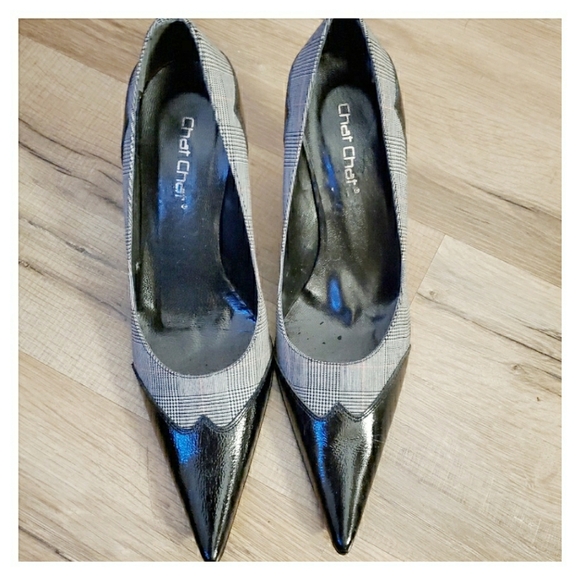 Shoes - Chat Chat plaid and leather high heel shoes size 7